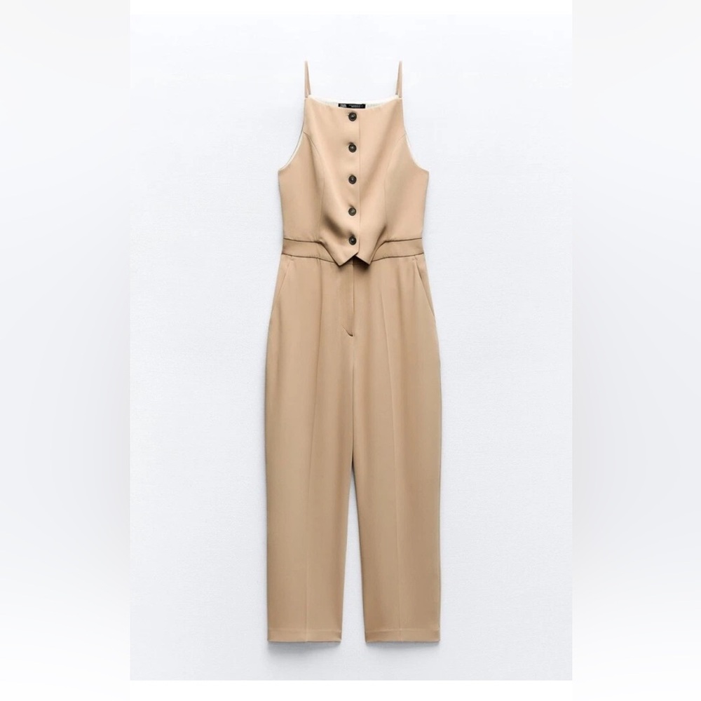 ZARA suit style jumpsuit taupe brown color size L - Picture 4 of 17